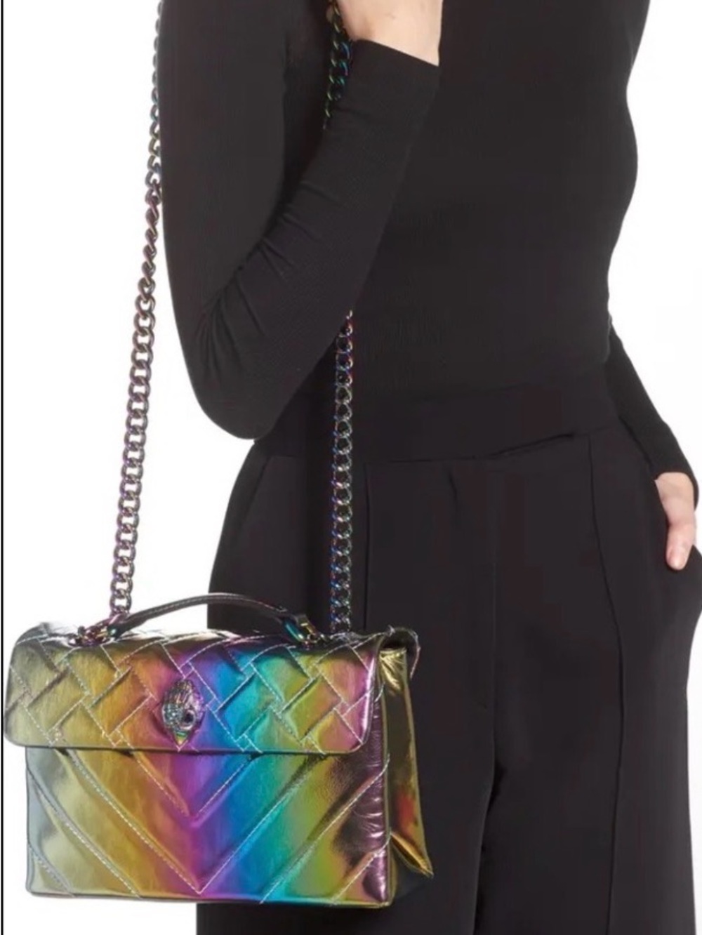 NWT : Rare Kurt Geiger XL London Kensington Ombré Metallic Leather Shoulder Bag - Picture 10 of 12
